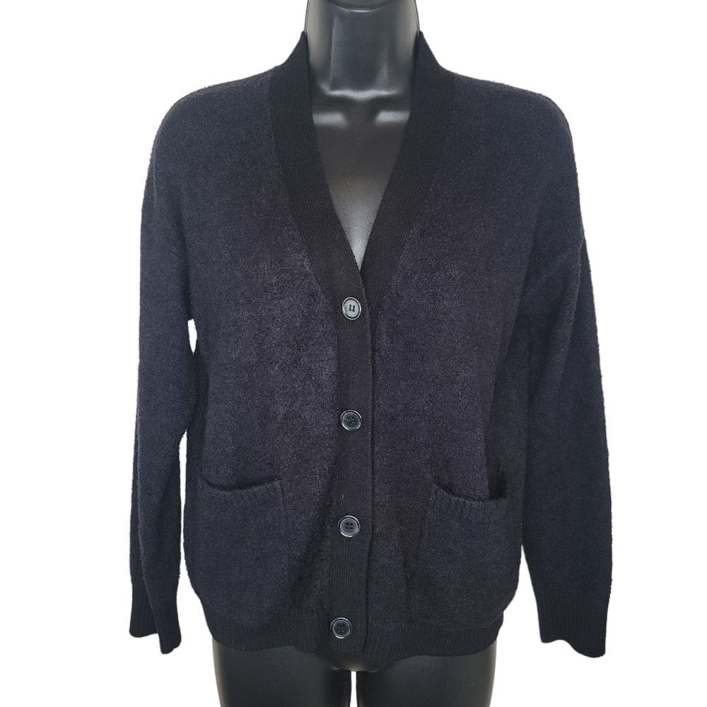 Joie Black Fuzzy Button-Up Cardigan Size Medium - image 1